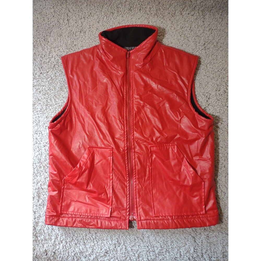 Street Magic Faux Leather Vest Unisex L Red With Black Liner 90s Pop Retro